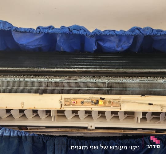 יחידת מיזוג אוויר עם כיסוי כחול